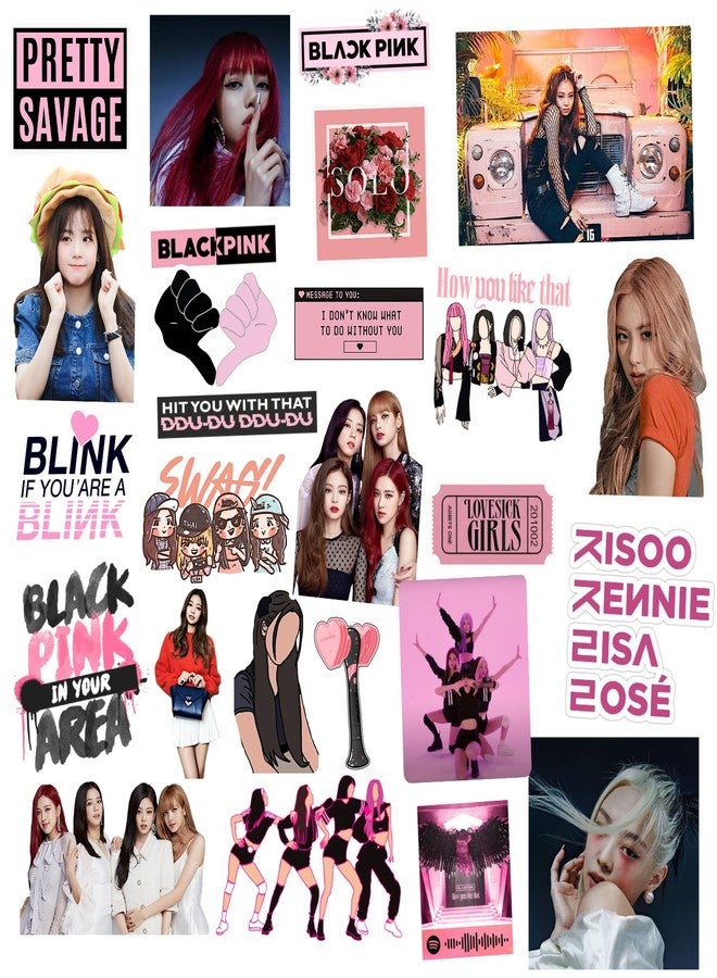 كير فليكشن ملصقات أغاني فرقة بلاك بينك وفرقة بلينك من كيرفليكشن، مصنوعة من الفينيل اللامع، عبوة من 27 ملصقًا ذاتيًا اللصق - Image 2